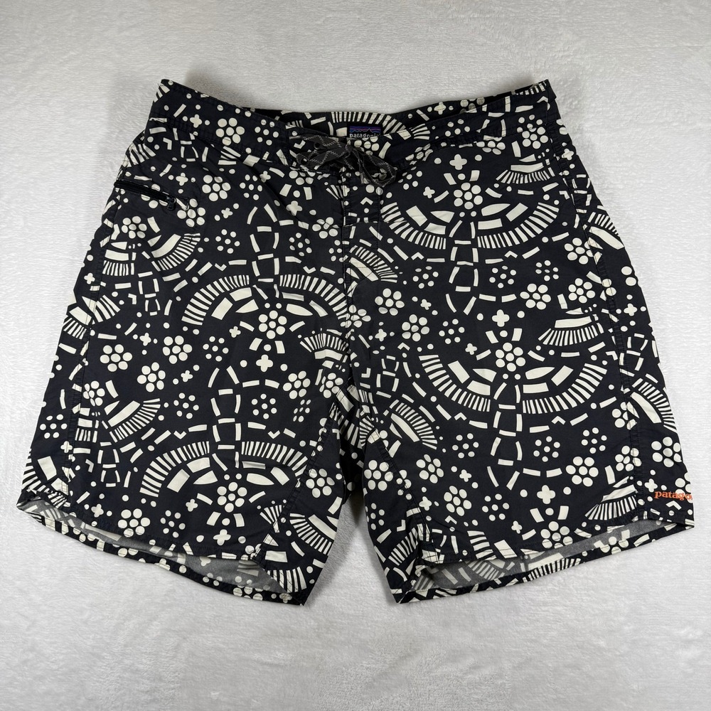 Patagonia Black and White Geometric Print Men's Board Shorts